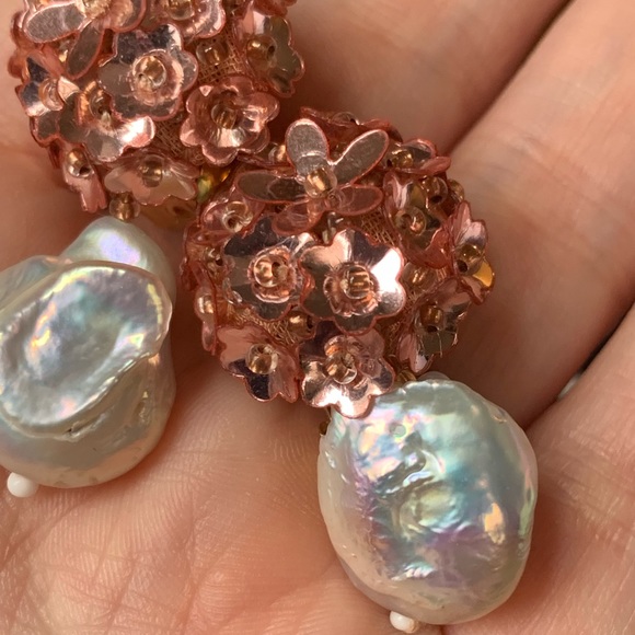 Handmade, Rare Freshwater Pearl and Pink Bead Clip On Earrings by Sachin + Babi - Picture 7 of 8